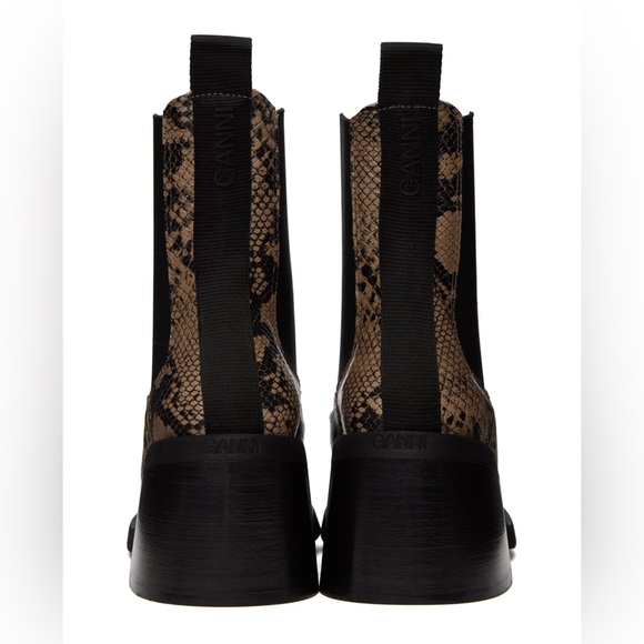 GANNI Snake-Embossed Leather Chelsea Ankle Boots - Ermine - Picture 2 of 5